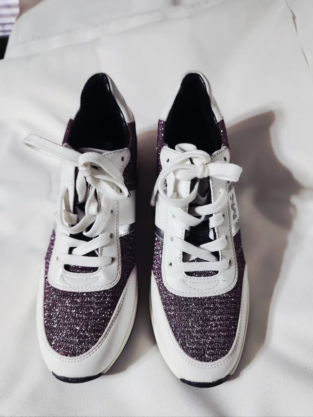 New Michael Kors Pink Silver Women's Hidden Wedge Mabel Sneakers 7.5